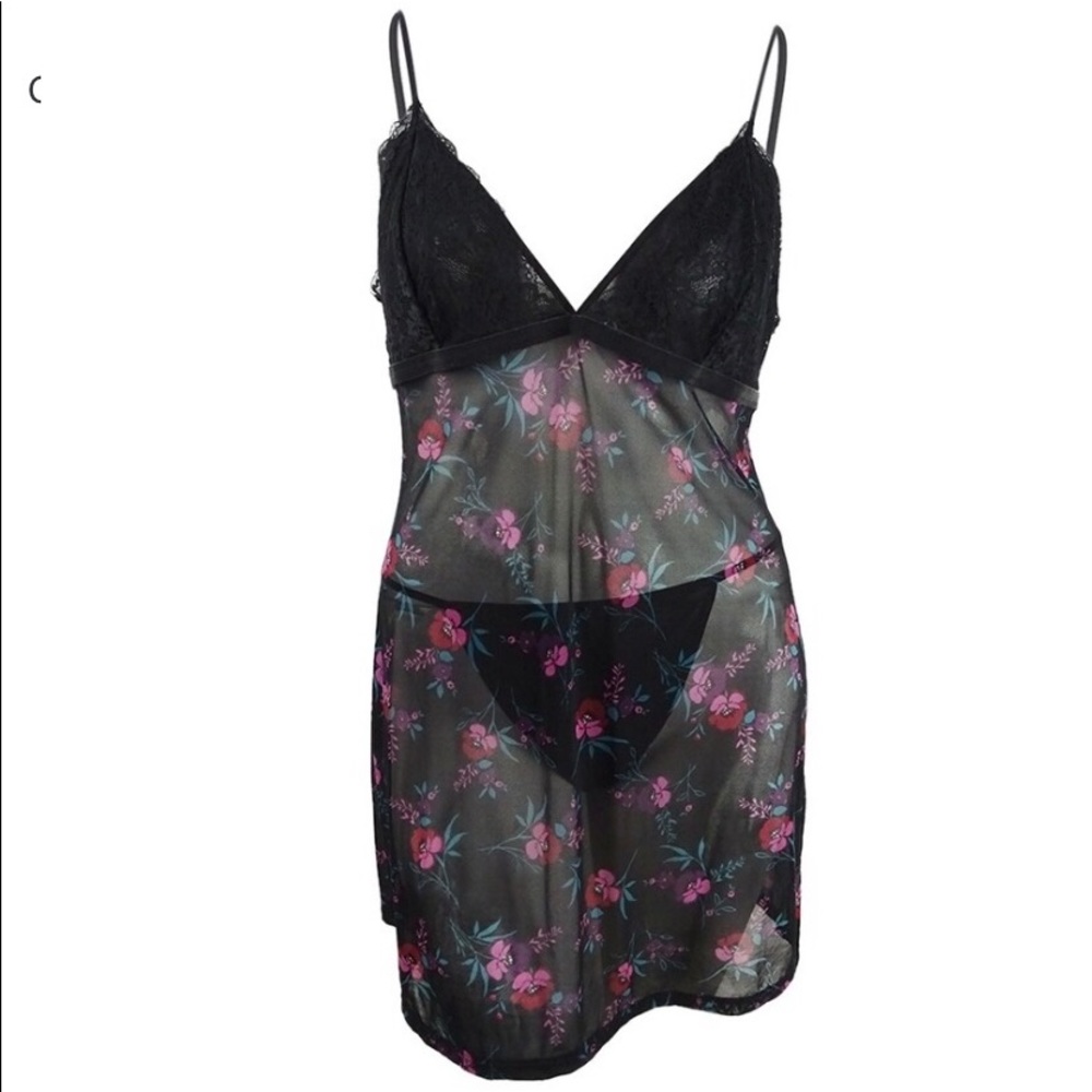 INC Mesh Printed Lace Nightgown & thong